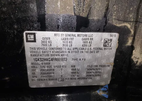 2015 GMC Yukon Xl 1500 Slt z USA, uszkodzony, nr VIN 1GKS2HKC4FR661872